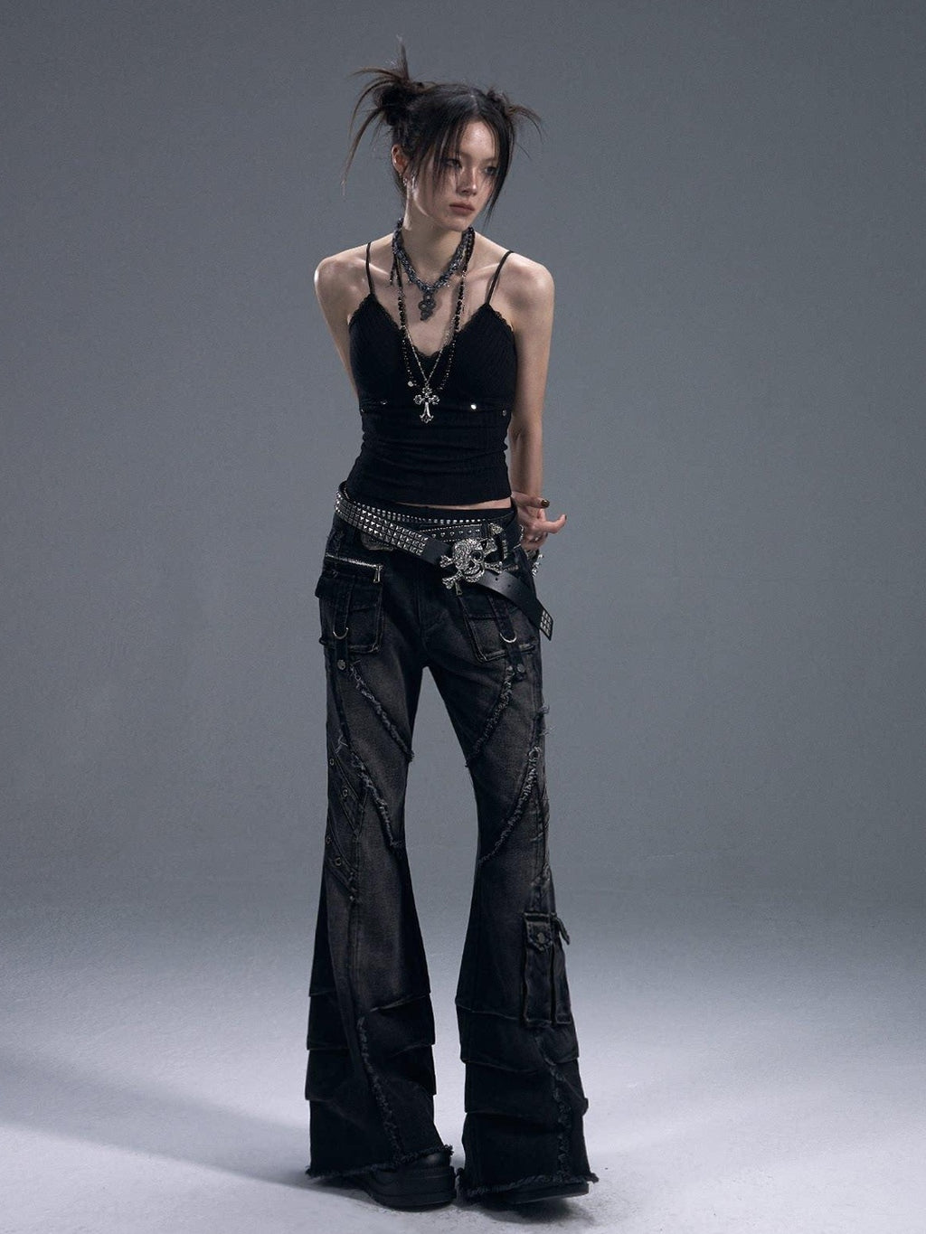Frustration Garden Backless Studded Lace Original Slim Fit Cropped Black Cotton Pullover Camisoles