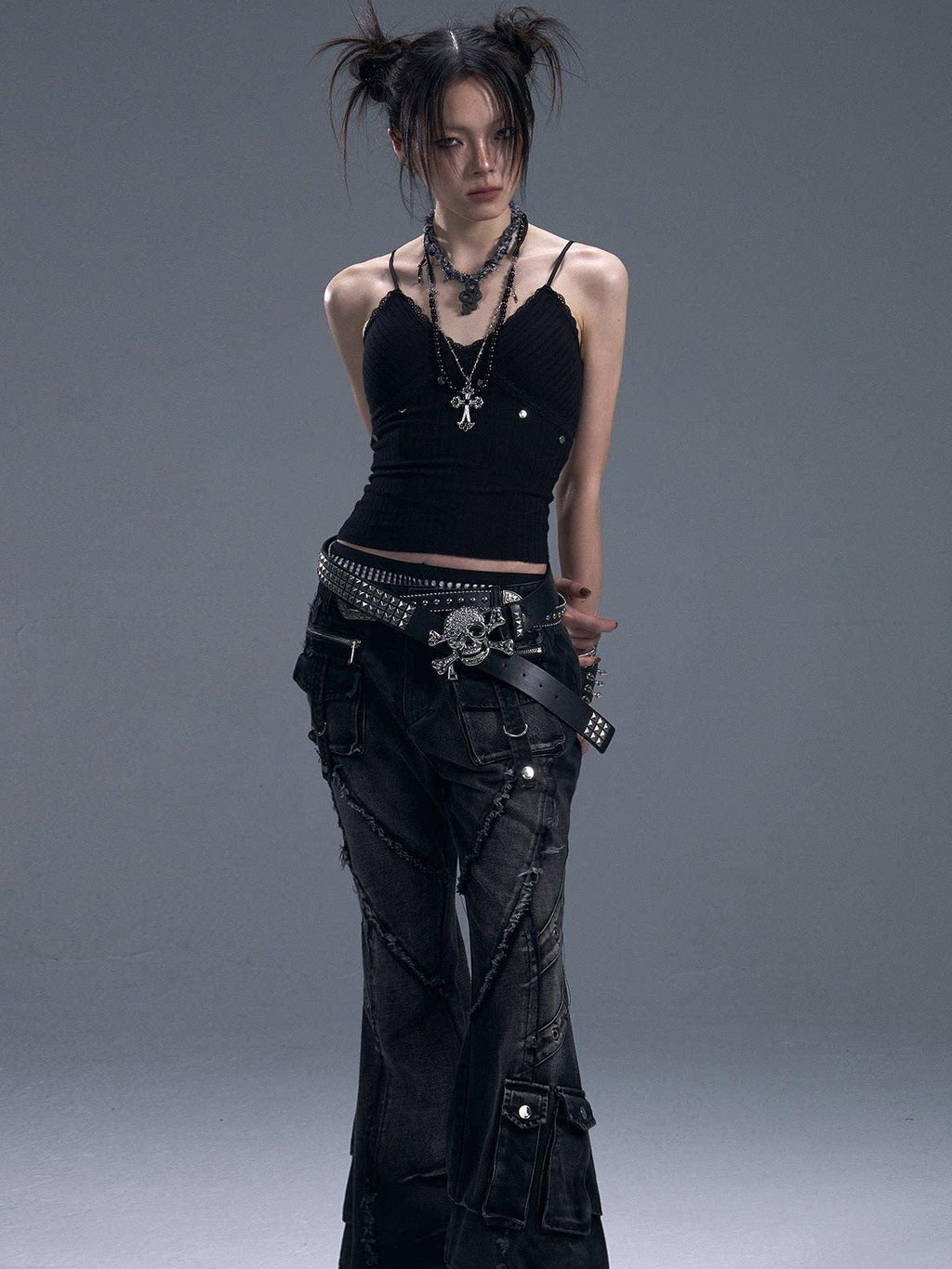 Frustration Garden Backless Studded Lace Original Slim Fit Cropped Black Cotton Pullover Camisoles