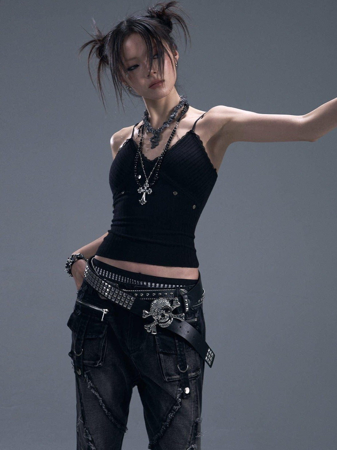 Frustration Garden Backless Studded Lace Original Slim Fit Cropped Black Cotton Pullover Camisoles