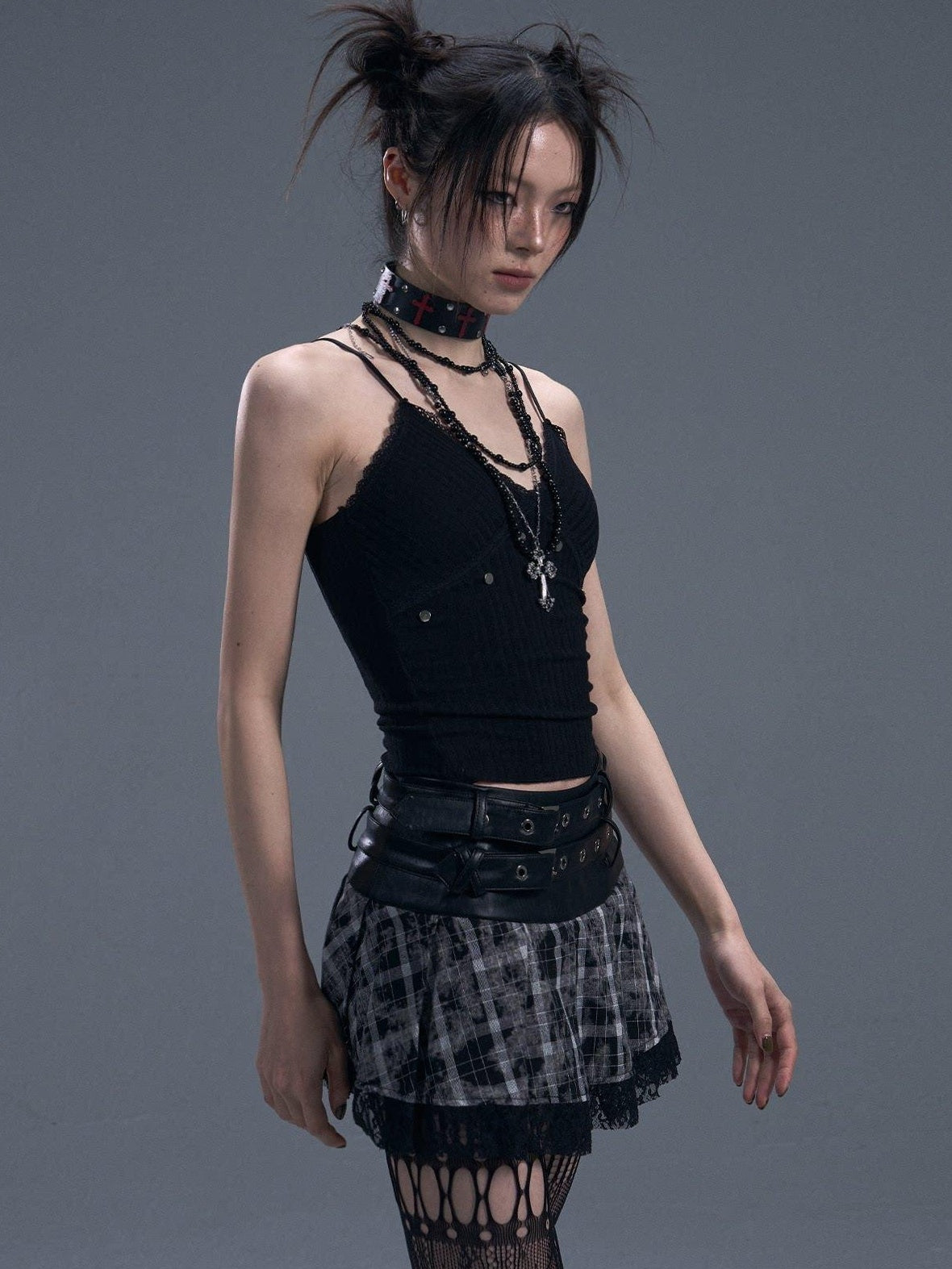 Frustration Garden Backless Studded Lace Original Slim Fit Cropped Black Cotton Pullover Camisoles