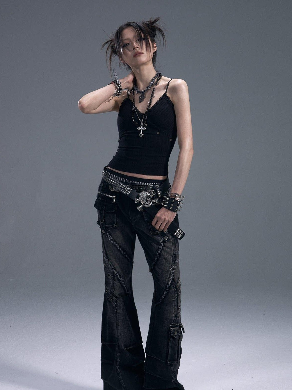 Frustration Garden Backless Studded Lace Original Slim Fit Cropped Black Cotton Pullover Camisoles