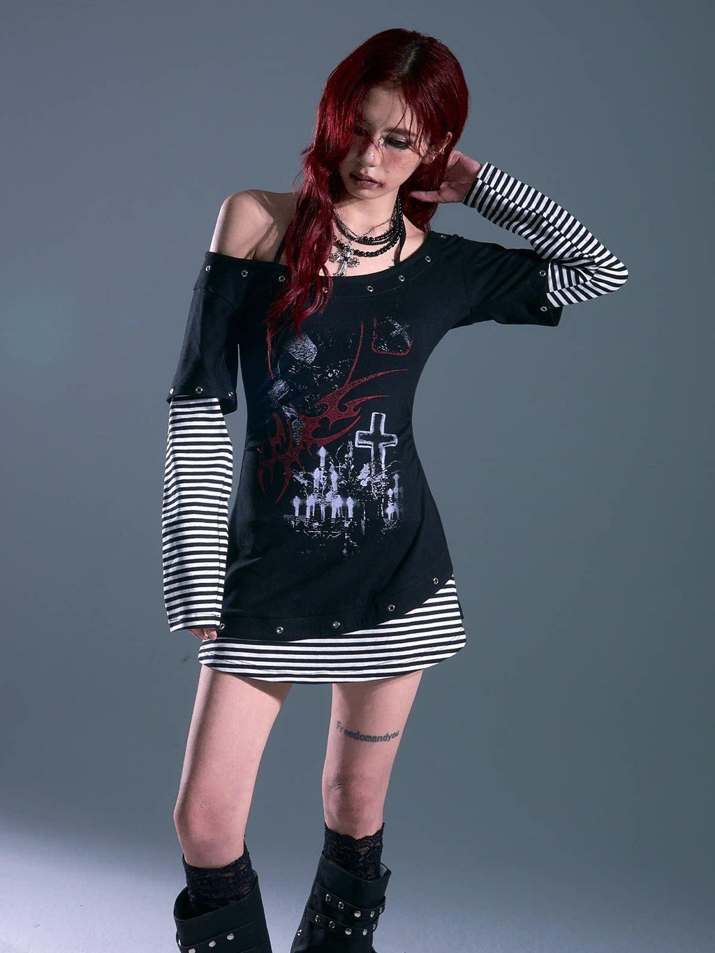 Frustration Garden Breathable Slim Fit Punk Faux Two Piece A Line Black Women Casual Mini Dresses