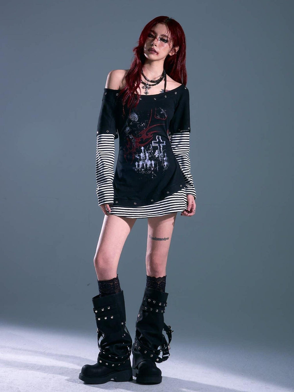Frustration Garden Breathable Slim Fit Punk Faux Two Piece A Line Black Women Casual Mini Dresses