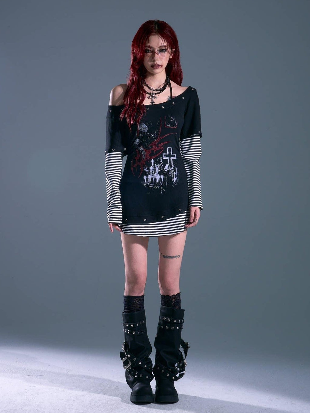 Frustration Garden Breathable Slim Fit Punk Faux Two Piece A Line Black Women Casual Mini Dresses