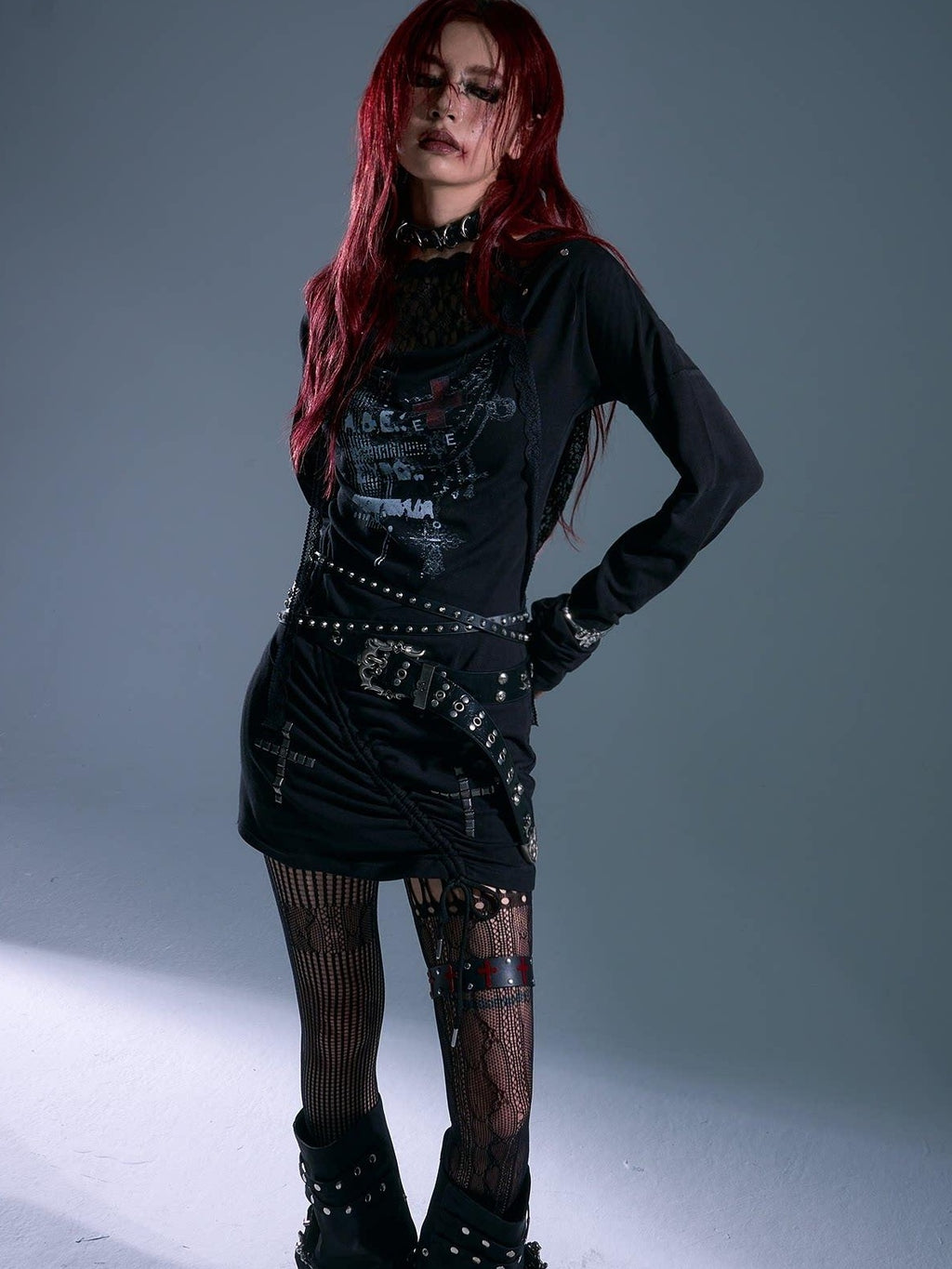 Frustration Garden Breathable Stretch Knit Punk Asymmetric Hooded Fitted Street Casual Mini Dresses