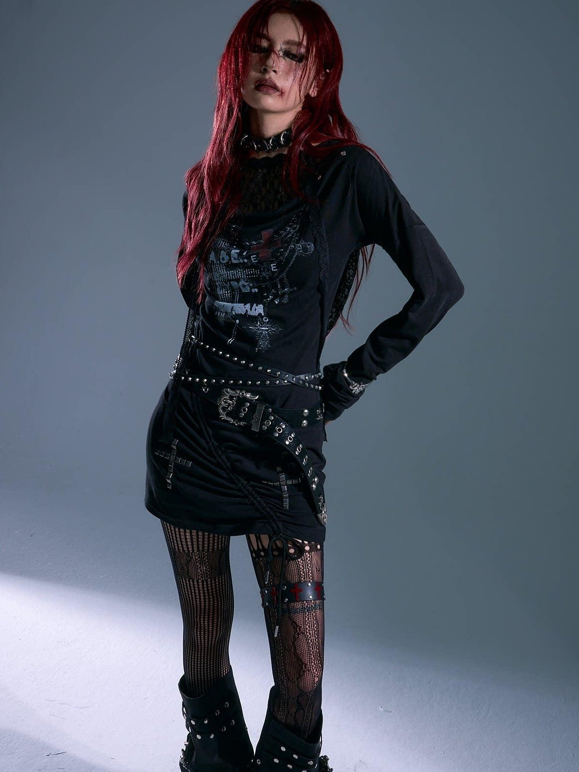 Frustration Garden Breathable Stretch Knit Punk Asymmetric Hooded Fitted Street Casual Mini Dresses