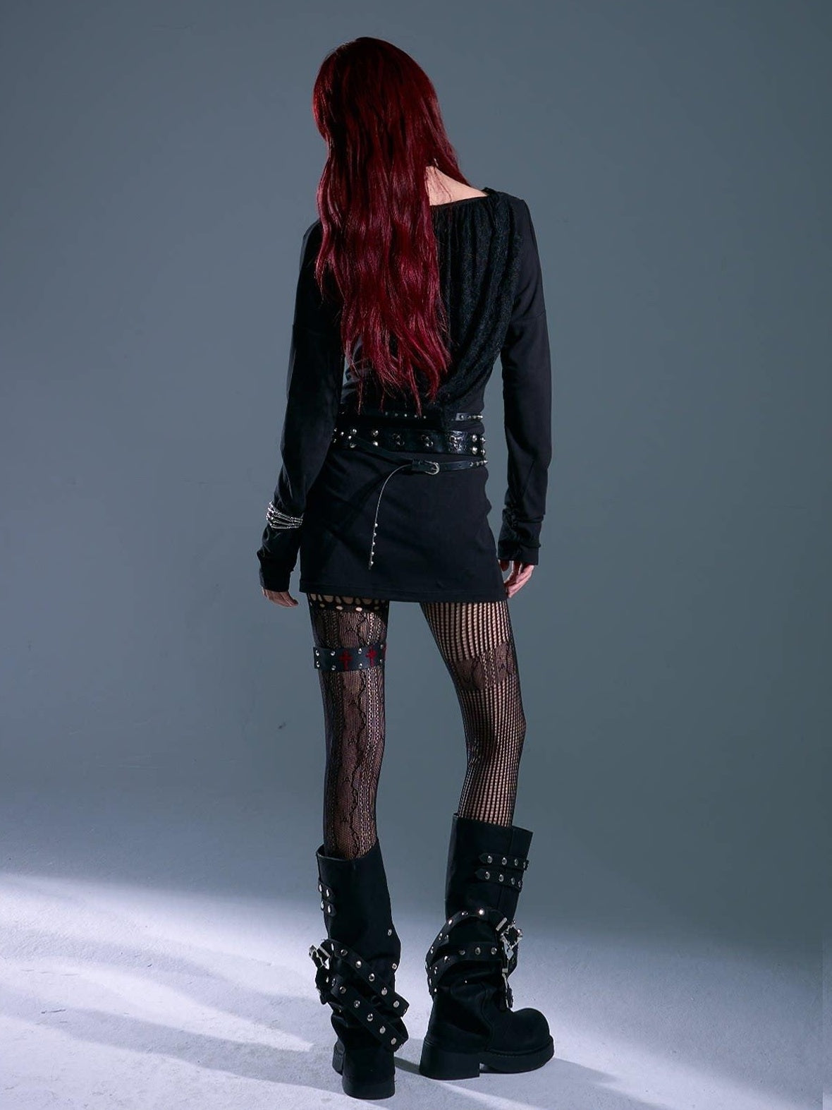 Frustration Garden Breathable Stretch Knit Punk Asymmetric Hooded Fitted Street Casual Mini Dresses