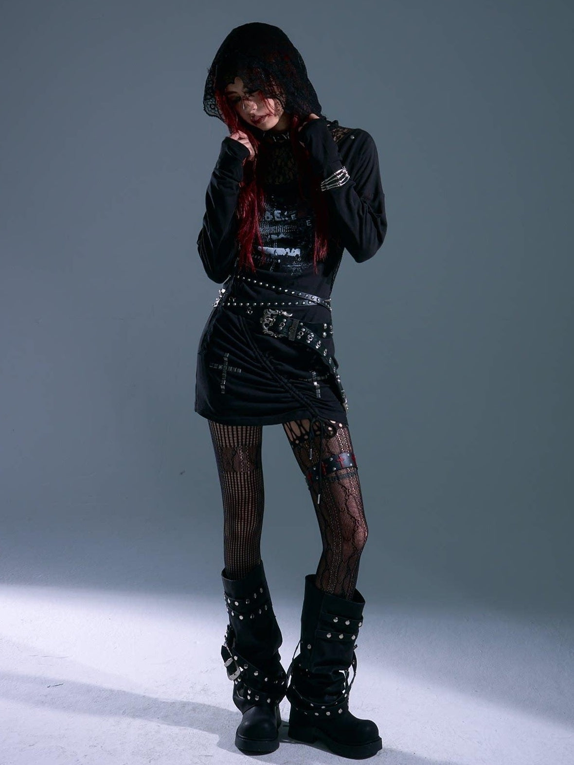 Frustration Garden Breathable Stretch Knit Punk Asymmetric Hooded Fitted Street Casual Mini Dresses