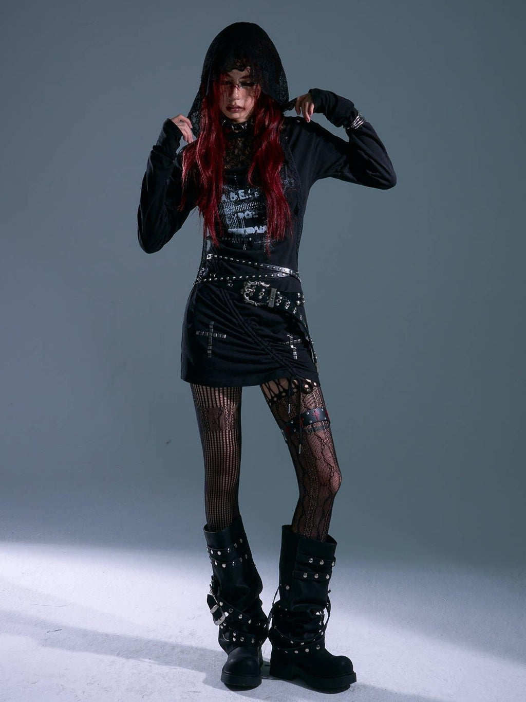 Frustration Garden Breathable Stretch Knit Punk Asymmetric Hooded Fitted Street Casual Mini Dresses