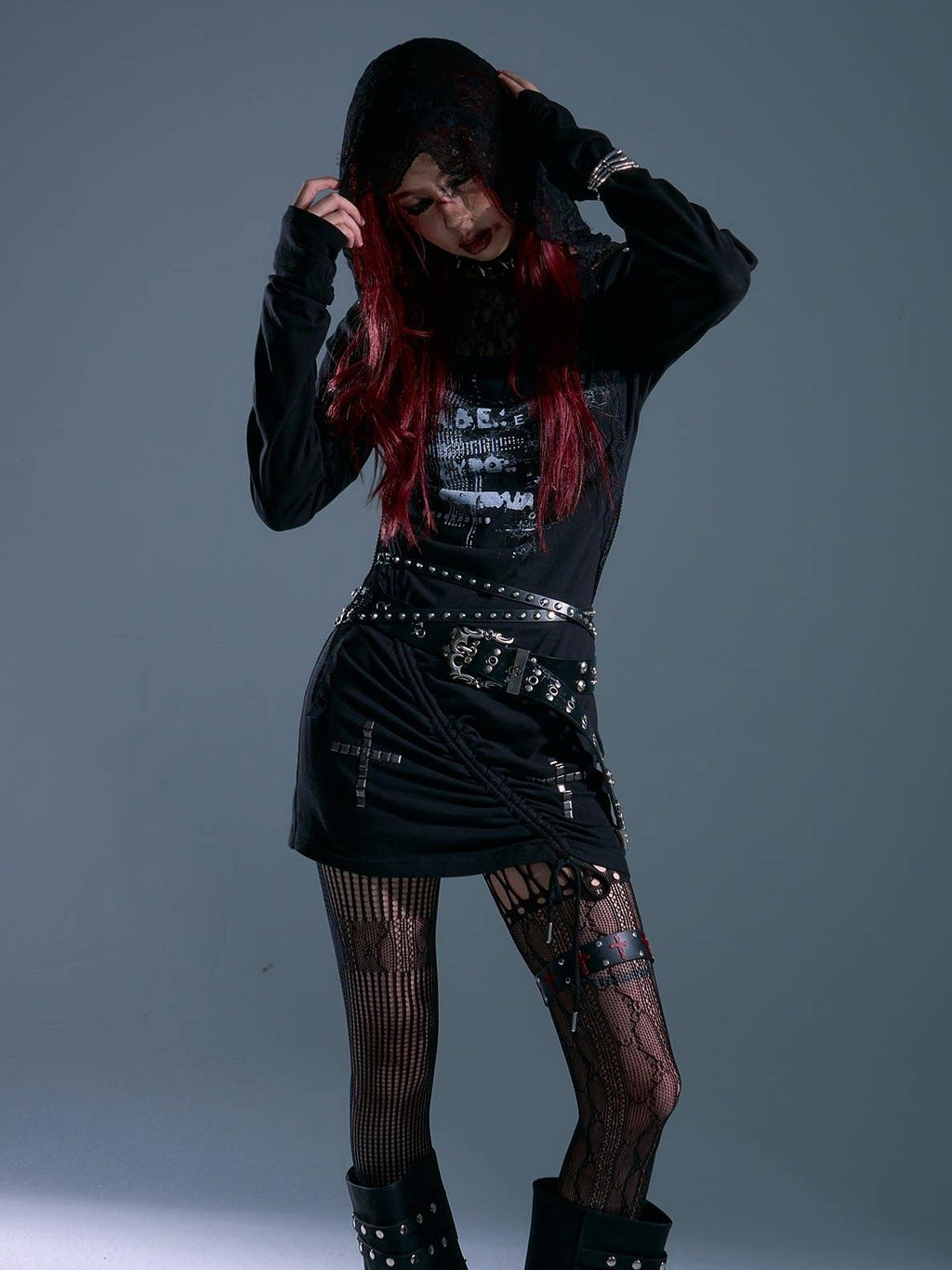 Frustration Garden Breathable Stretch Knit Punk Asymmetric Hooded Fitted Street Casual Mini Dresses