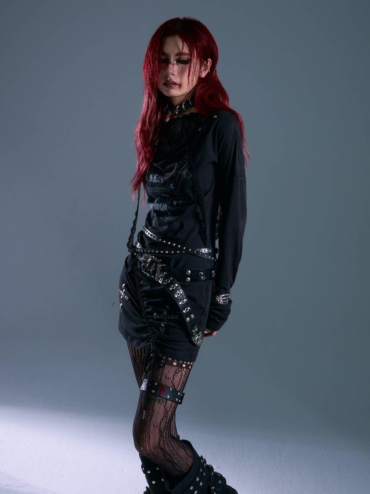 Frustration Garden Breathable Stretch Knit Punk Asymmetric Hooded Fitted Street Casual Mini Dresses