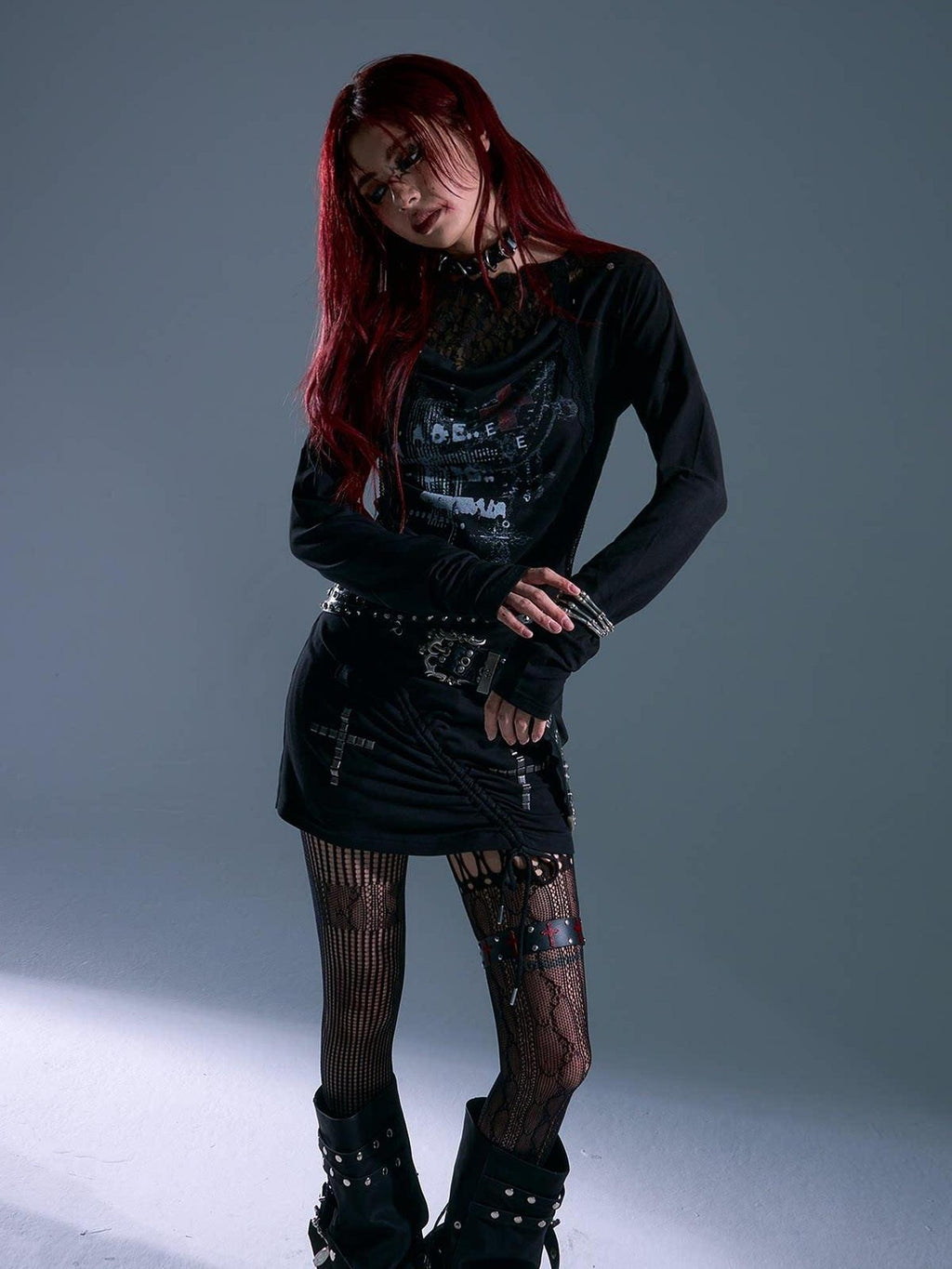 Frustration Garden Breathable Stretch Knit Punk Asymmetric Hooded Fitted Street Casual Mini Dresses