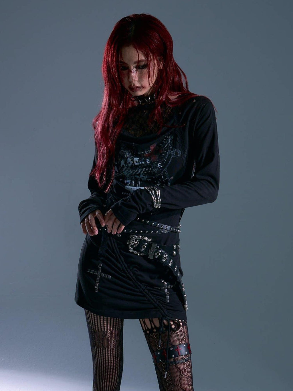 Frustration Garden Breathable Stretch Knit Punk Asymmetric Hooded Fitted Street Casual Mini Dresses