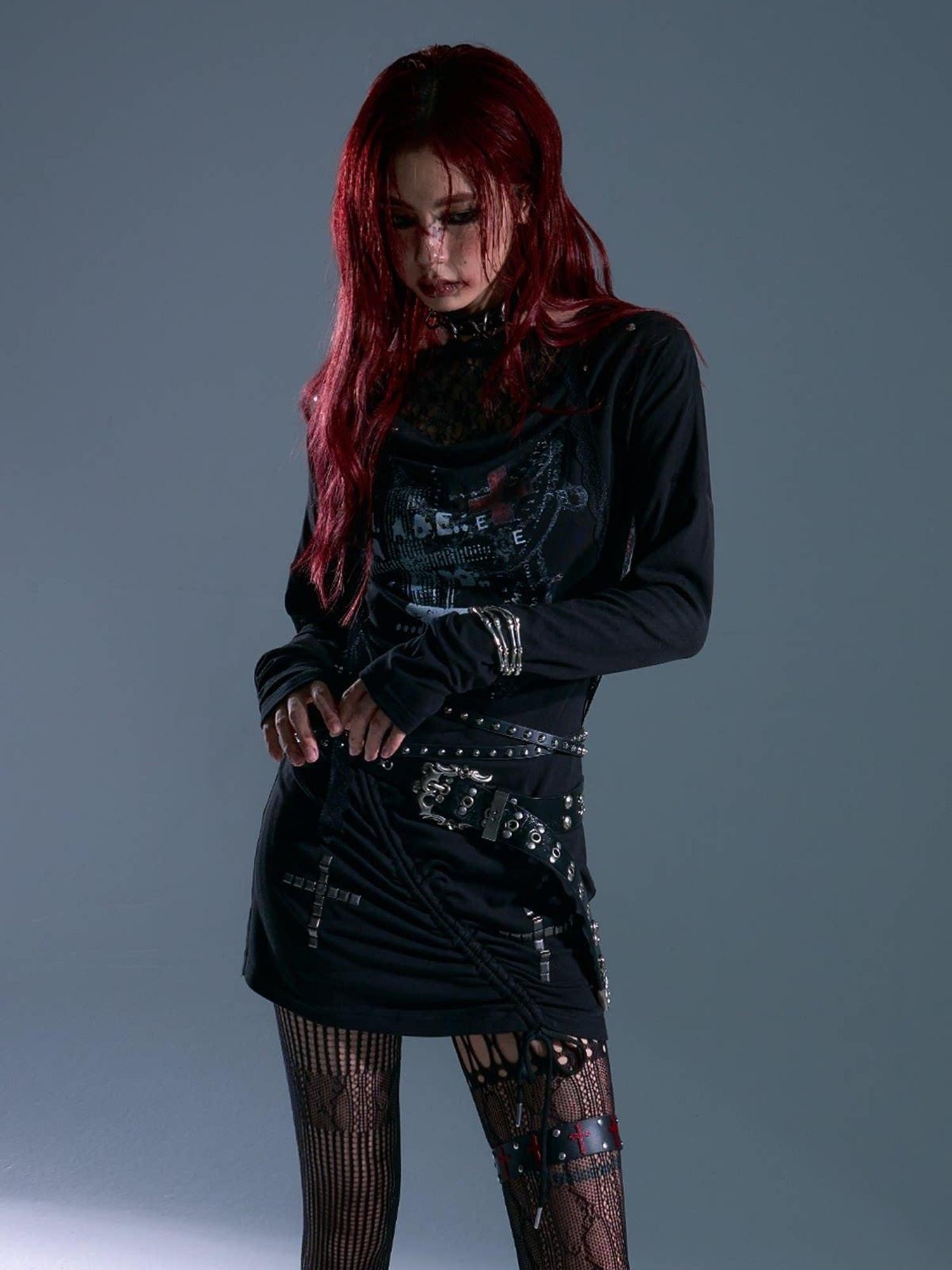 Frustration Garden Breathable Stretch Knit Punk Asymmetric Hooded Fitted Street Casual Mini Dresses