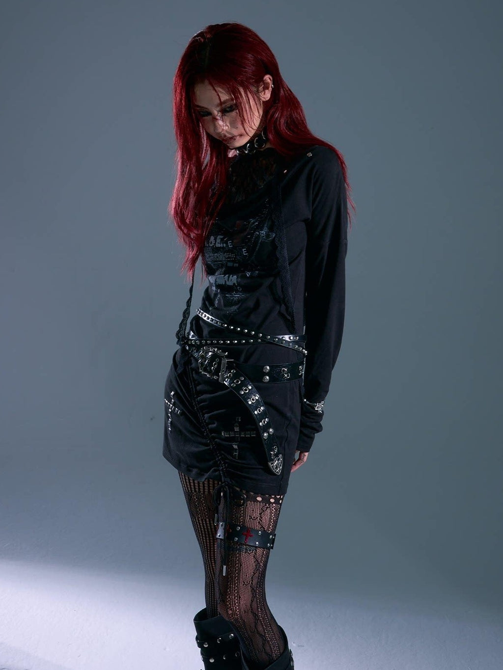 Frustration Garden Breathable Stretch Knit Punk Asymmetric Hooded Fitted Street Casual Mini Dresses