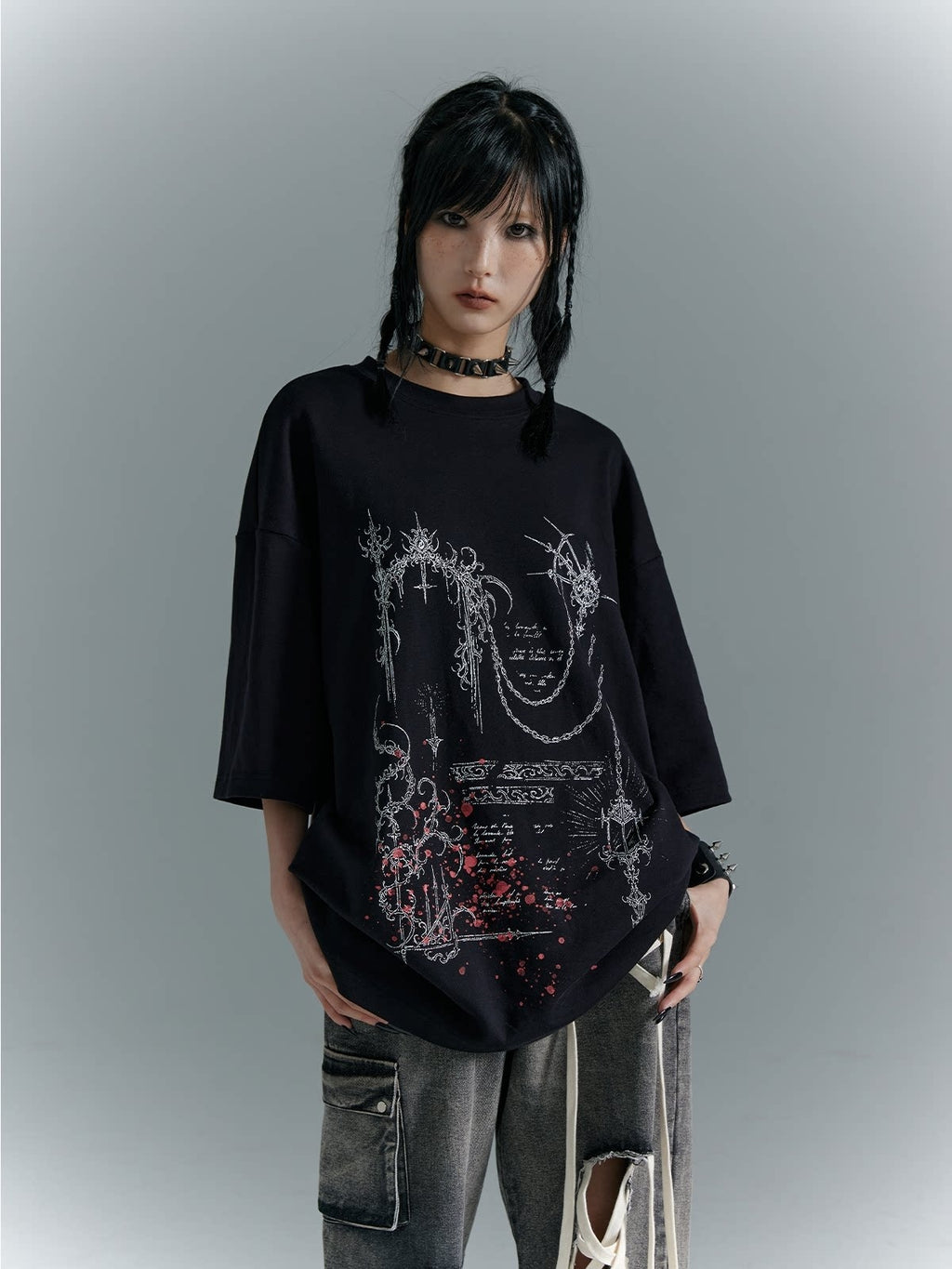 Frustration_Garden_Cotton_Street_Punk_Graphic_Loose_Unisex_Black_Crew_Neck_Short_Sleeve_T-Shirts_MISSTT
