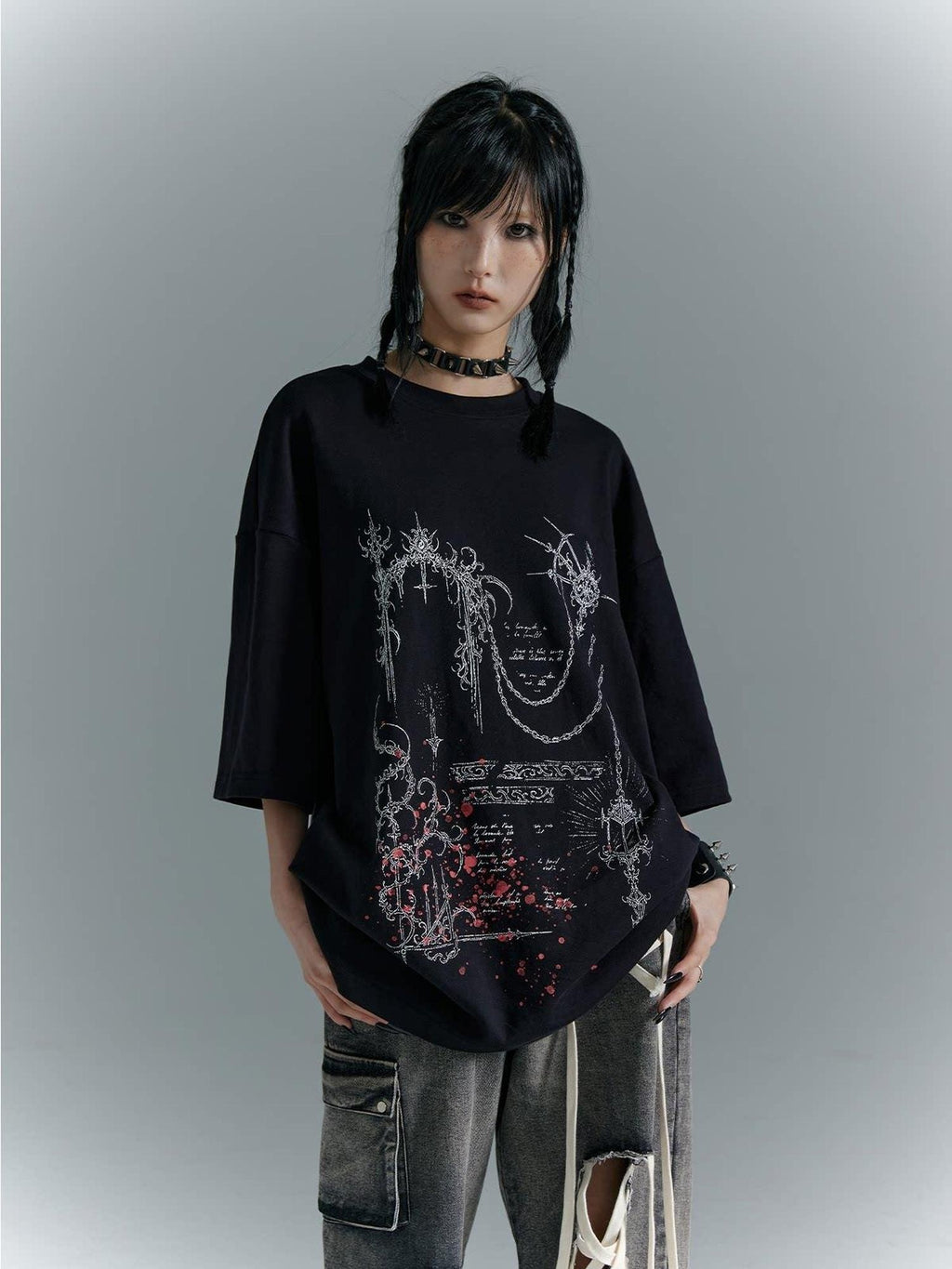 Frustration Garden Cotton Street Punk Graphic Loose Unisex Black Crew Neck Short Sleeve T-Shirts