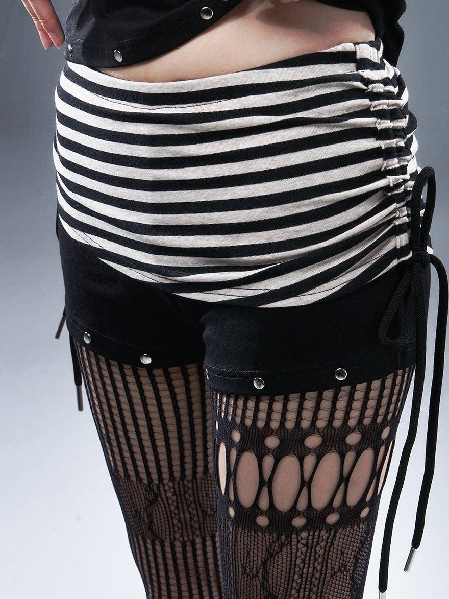 Frustration Garden Cotton Stretch Low Waist Asymmetric Slim Fit Women Black Short Trousers
