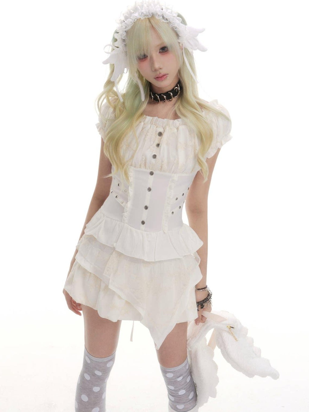 Frustration Garden Cute Girlish Asymmetrical Tiered A Line Fitted Waist Strapless Mini Dresses