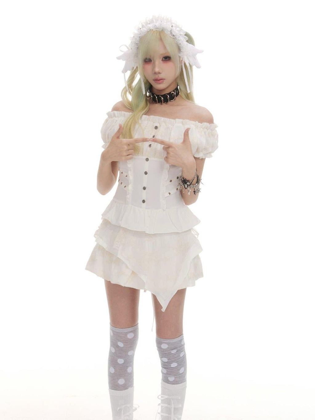 Frustration Garden Cute Girlish Asymmetrical Tiered A Line Fitted Waist Strapless Mini Dresses