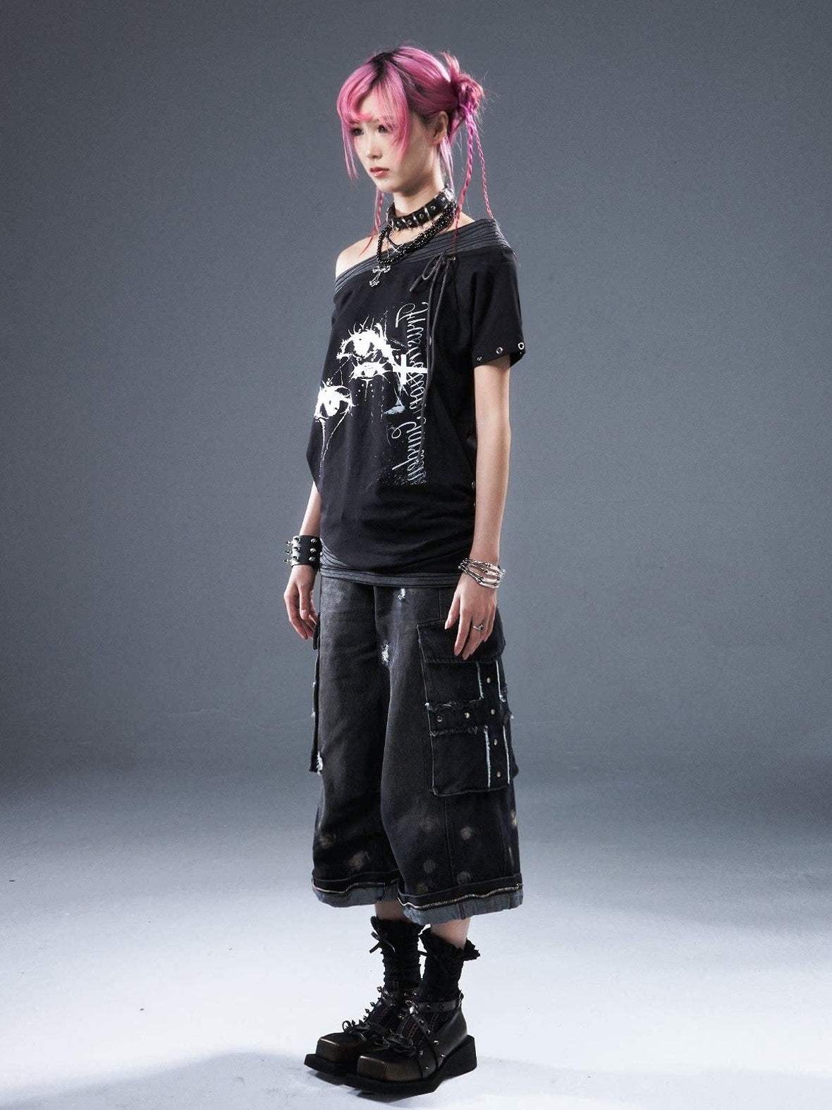 Frustration Garden Distressed Natural Waist Loose Casual Dark Wash Denim Wide-Leg Jeans