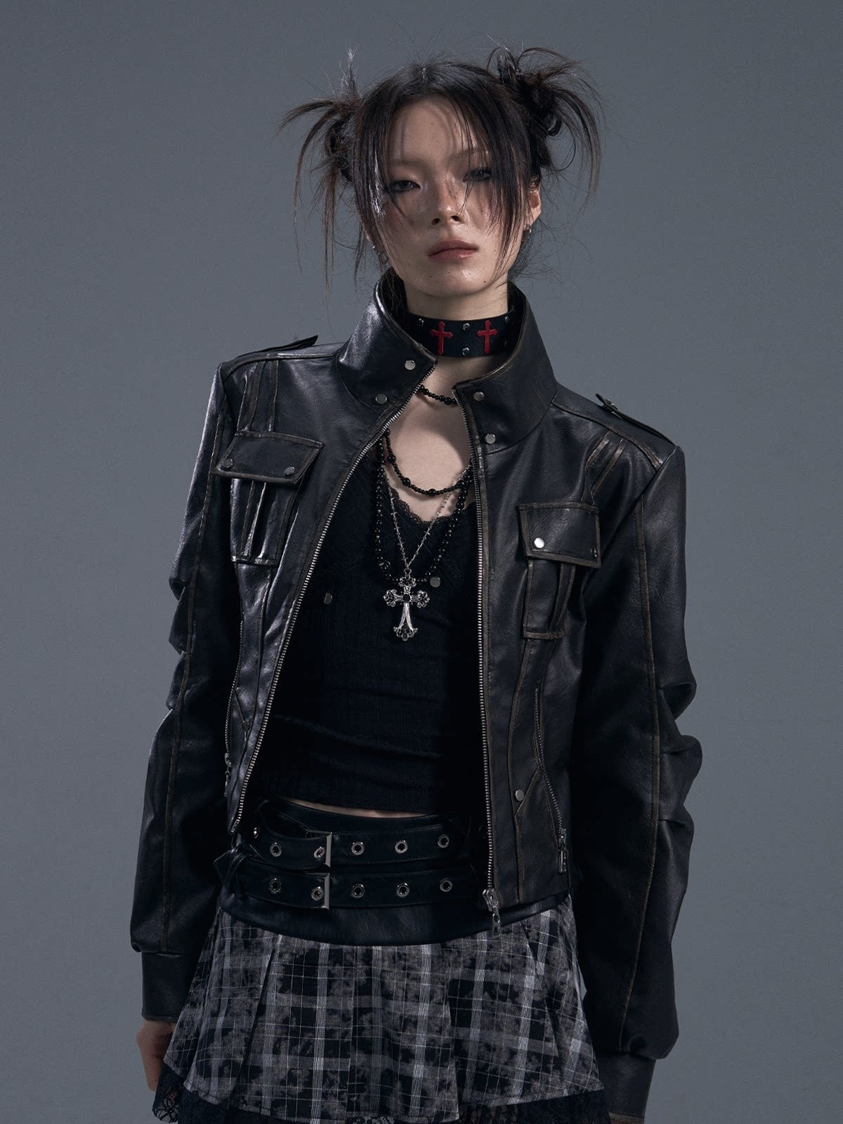 Frustration_Garden_Distressed_Slim_Fit_Street_Youth_Stand_Collar_Zipper_Black_Pu_Leather_Jackets_MISSTT