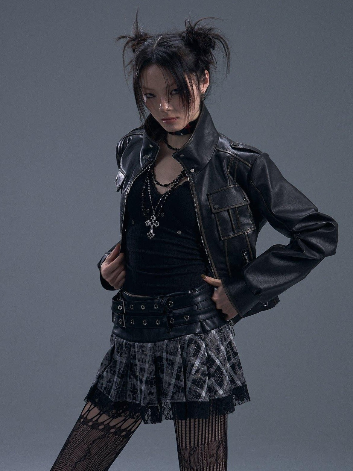 Frustration Garden Distressed Slim Fit Street Youth Stand Collar Zipper Black Pu Leather Jackets