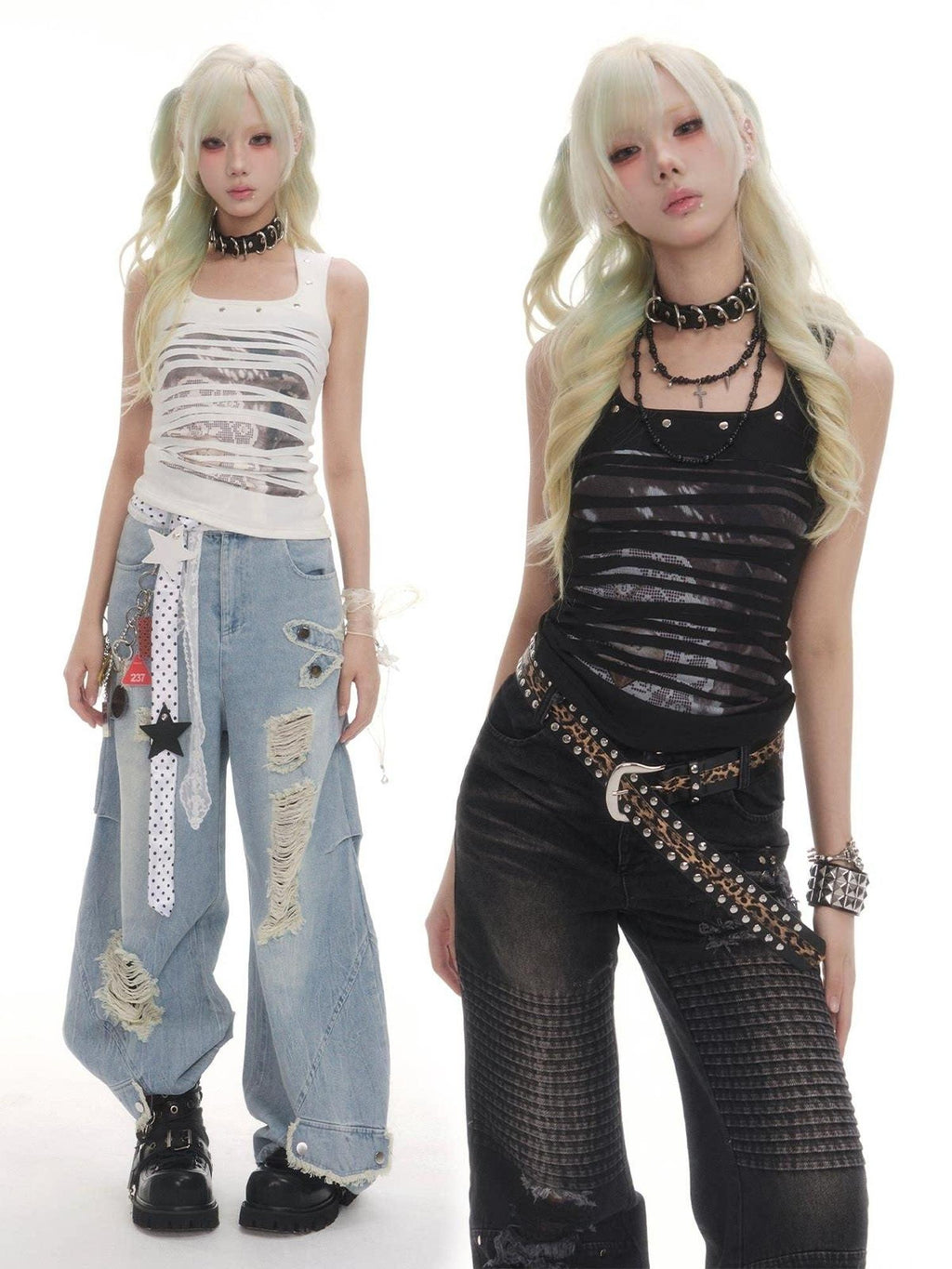 Frustration Garden Distressed Studded Animal Print Slim U Neck Cropped High Stretch Women Tank Tops