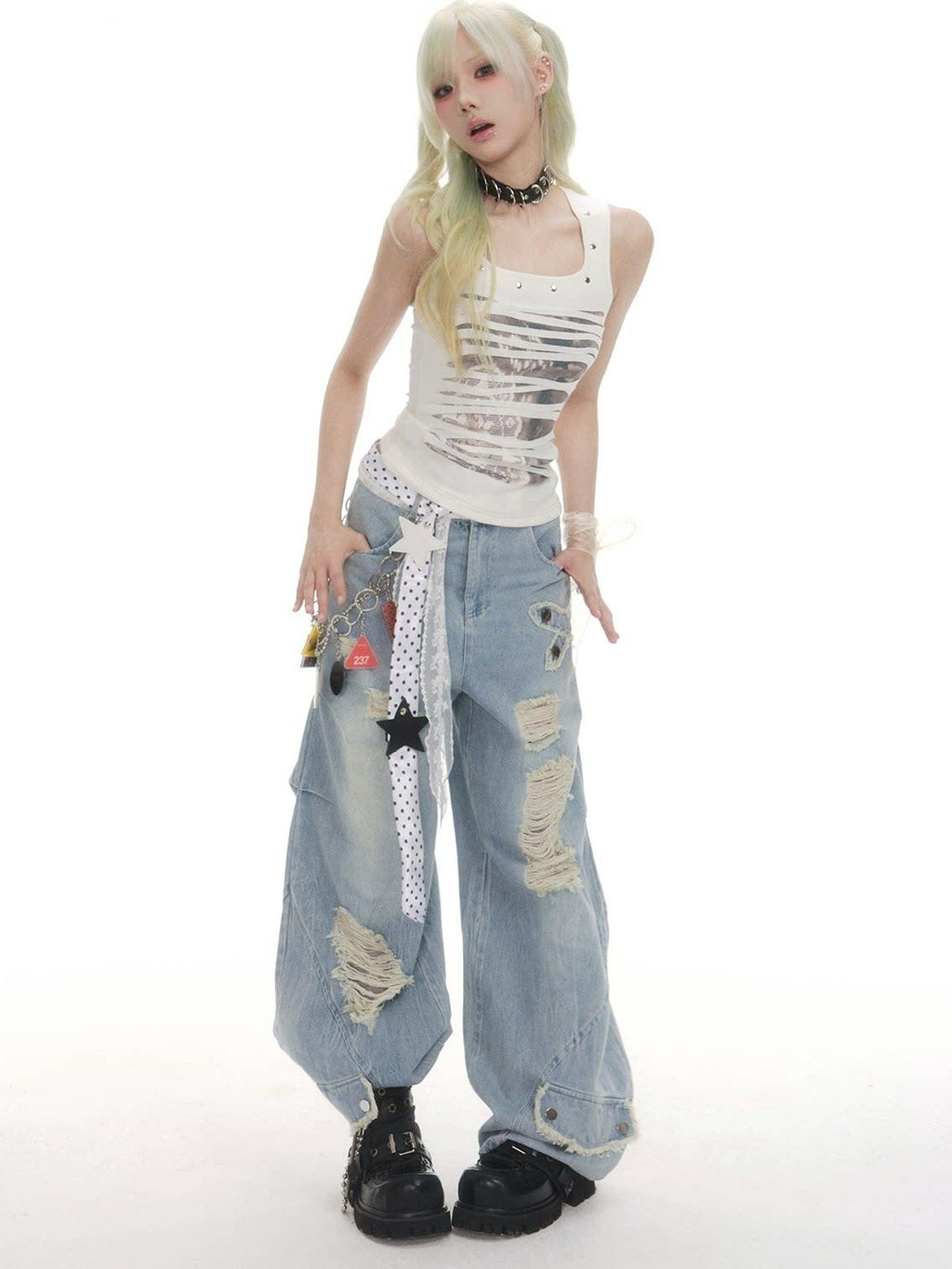 Frustration Garden Distressed Studded Animal Print Slim U Neck Cropped High Stretch Women Tank Tops