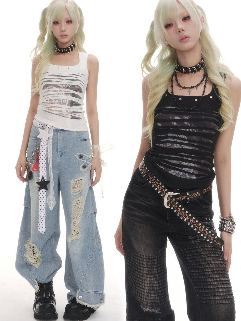 Frustration Garden Distressed Studded Animal Print Slim U Neck Cropped High Stretch Women Tank Tops