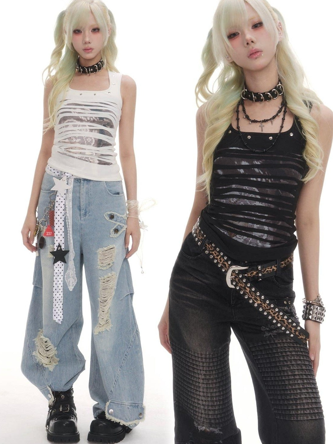 Frustration Garden Distressed Studded Animal Print Slim U Neck Cropped High Stretch Women Tank Tops