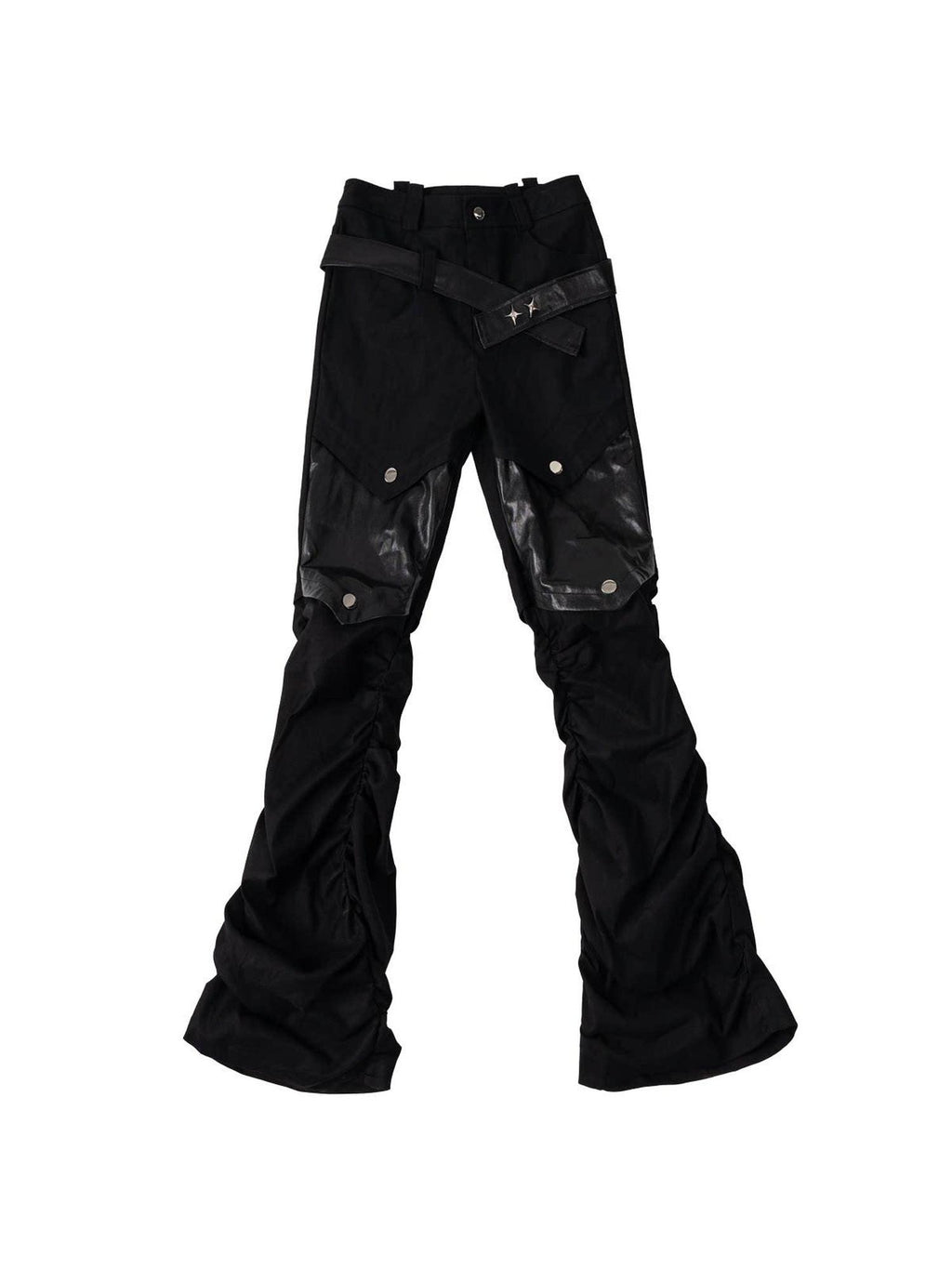 Frustration Garden Edgy Pleated Black Punk Natural Waist Women Cotton Denim Zip Fly Straight Jeans