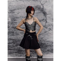 Frustration_Garden_Edgy_Rock_Jacquard_Tie_Patchwork_Asymmetric_Mid_Waist_A_Line_Black_Mini_Skirts_MISSTT