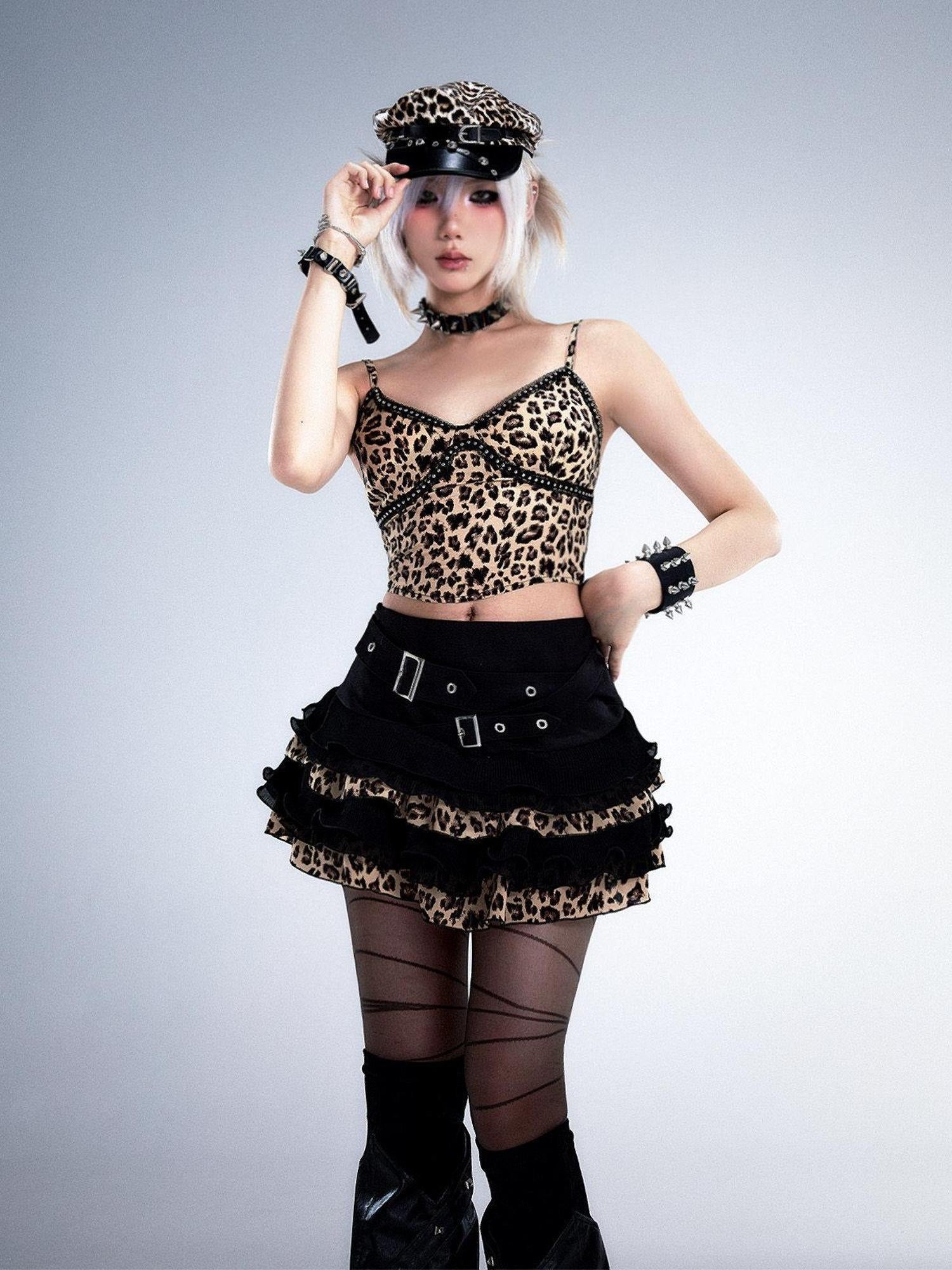 Frustration Garden Edgy Rocker Asymmetric Patchwork Ruffle Aline Women Black Mini Skirts