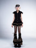 Frustration Garden Edgy Rocker Asymmetric Patchwork Ruffle Aline Women Black Mini Skirts