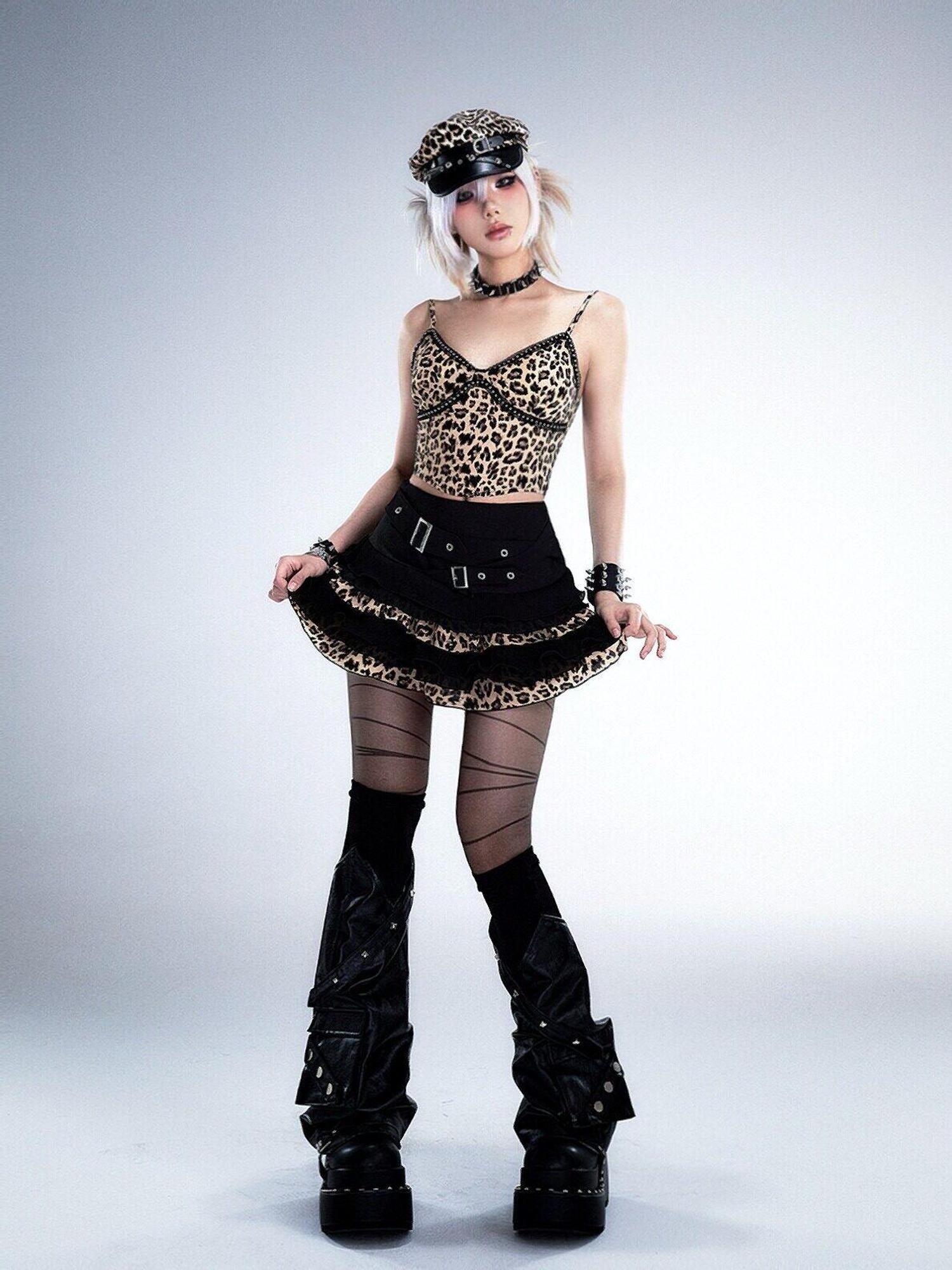 Frustration Garden Edgy Rocker Asymmetric Patchwork Ruffle Aline Women Black Mini Skirts