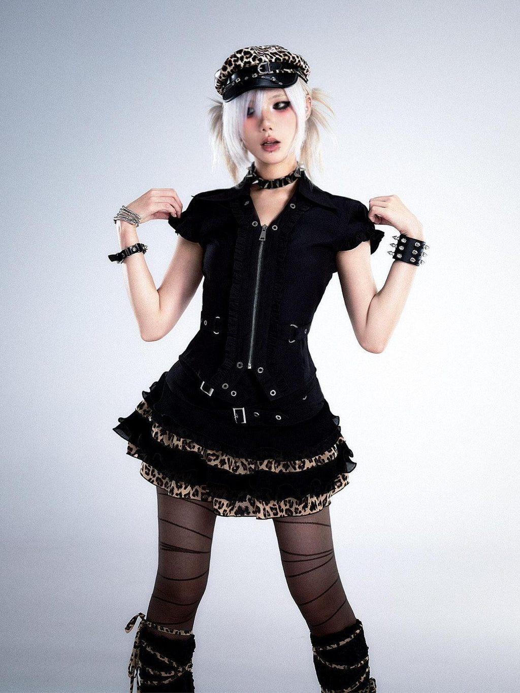 Frustration Garden Edgy Rocker Asymmetric Patchwork Ruffle Aline Women Black Mini Skirts