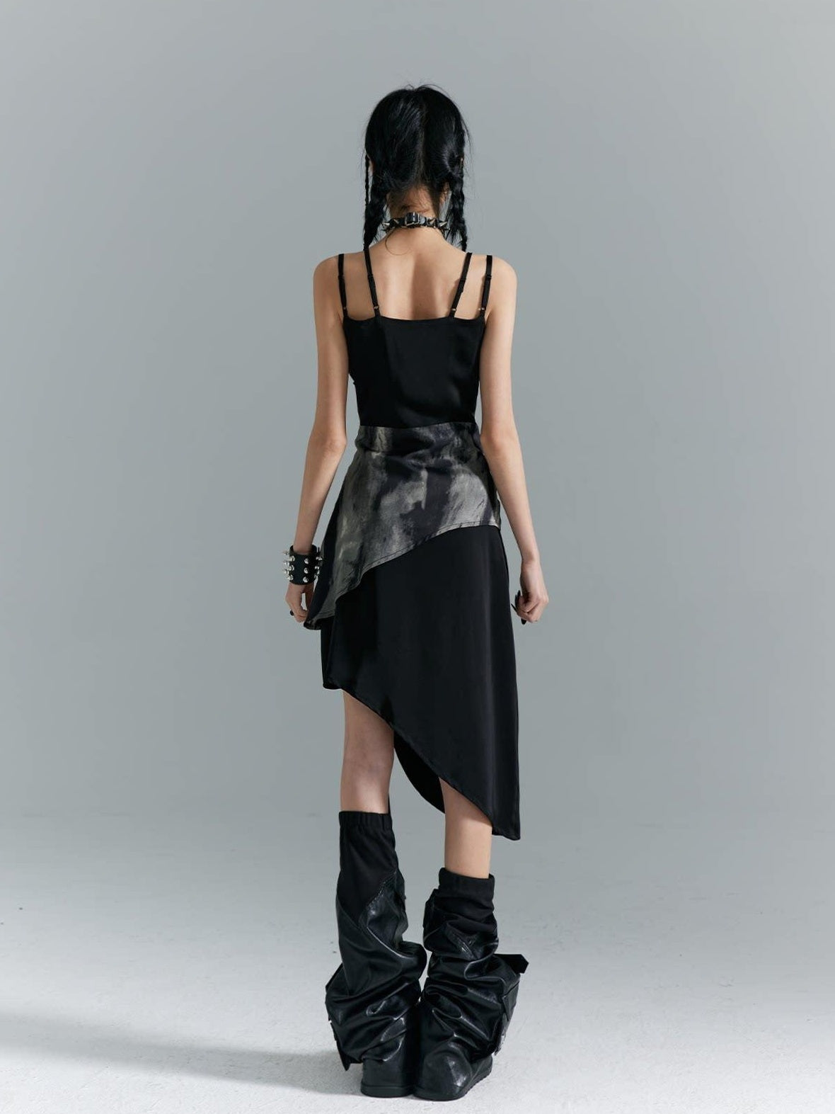 Frustration Garden Elegant New Chinese Black Polyester Spaghetti Strap Street Slip Midi Dresses