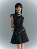 Frustration_Garden_Fitted_Waist_Modern_Chinese_Collar_Sleeveless_Aline_Black_Casual_Mini_Dresses_MISSTT