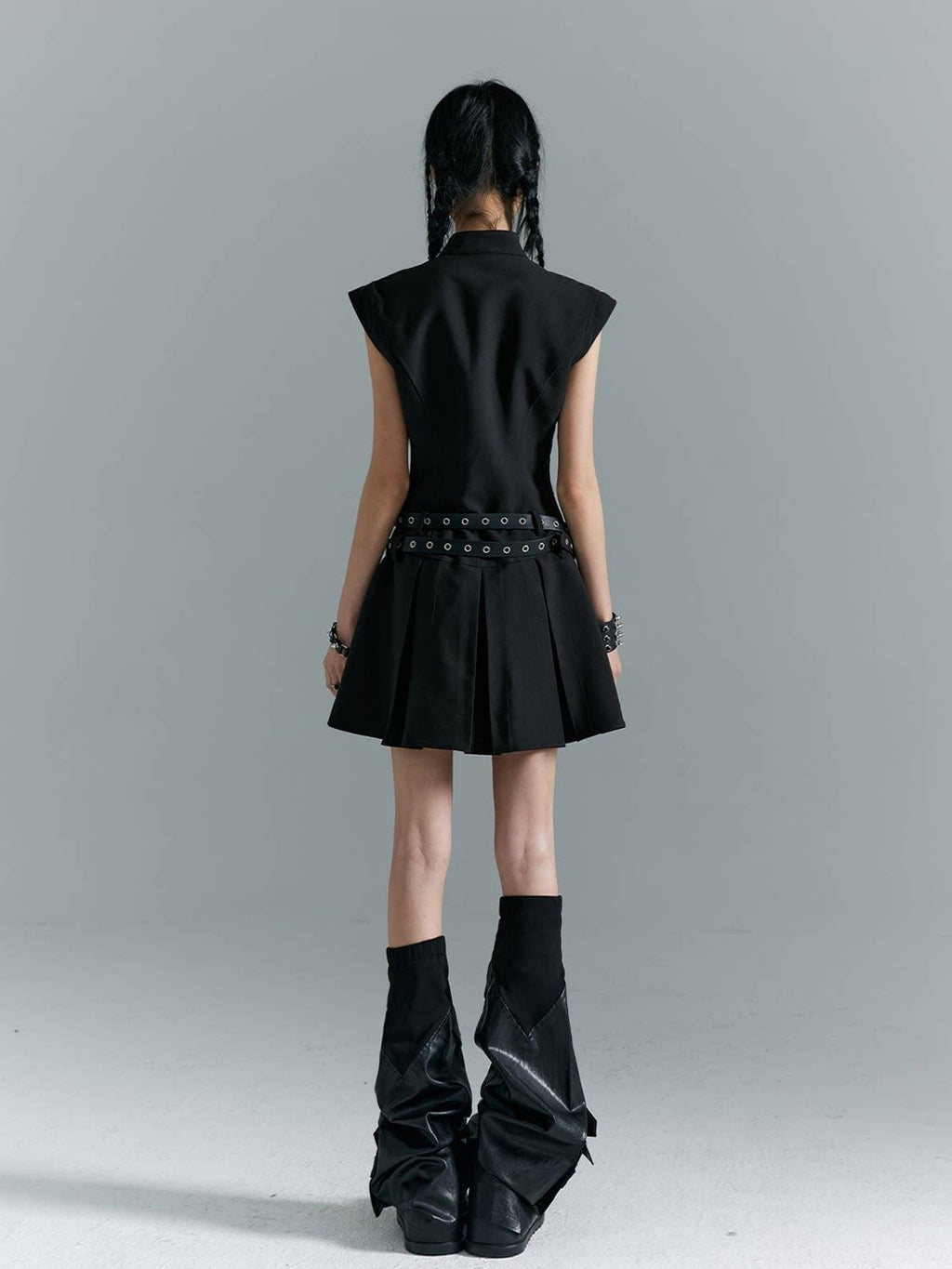 Frustration Garden Fitted Waist Modern Chinese Collar Sleeveless Aline Black Casual Mini Dresses