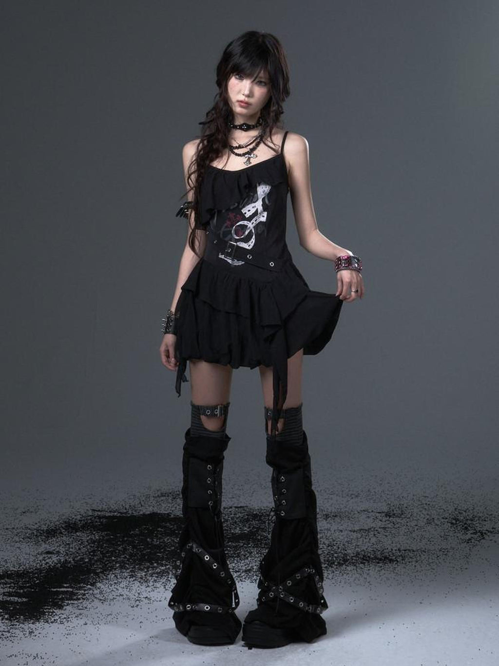 Frustration Garden Flirty Sweet Sultry Printed Black A Line Camisole Casual Slip Mini Dresses