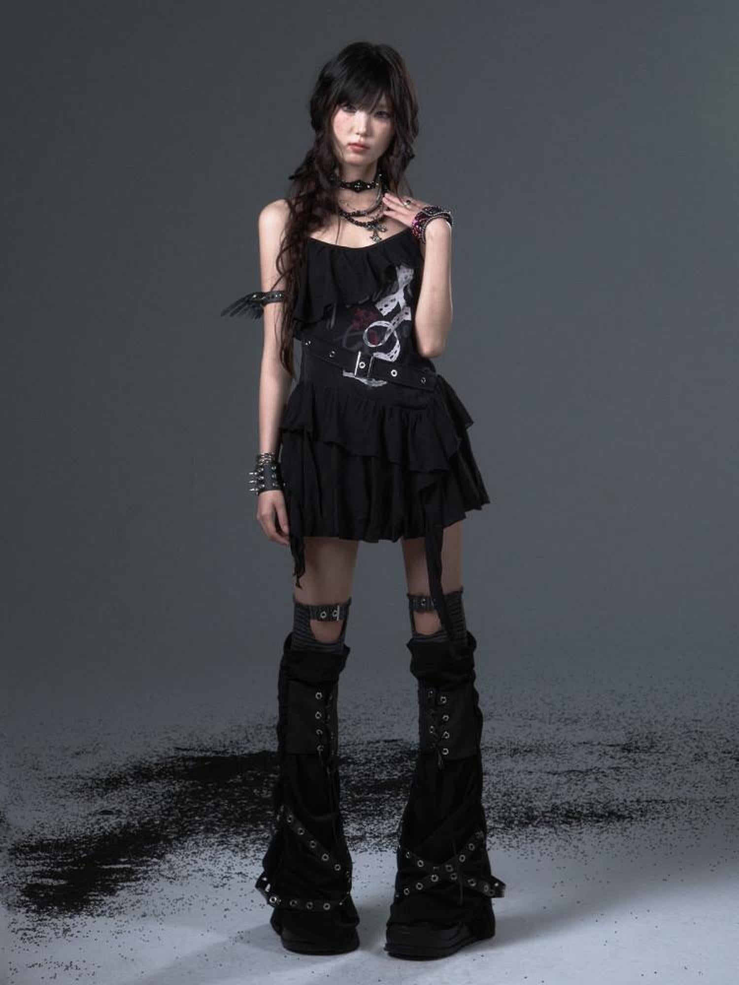 Frustration Garden Flirty Sweet Sultry Printed Black A Line Camisole Casual Slip Mini Dresses