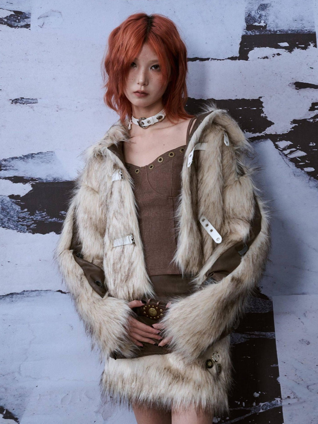 Frustration Garden High Neck Warm Original Loose Fit Patchwork Women Polyester Casual Jackets