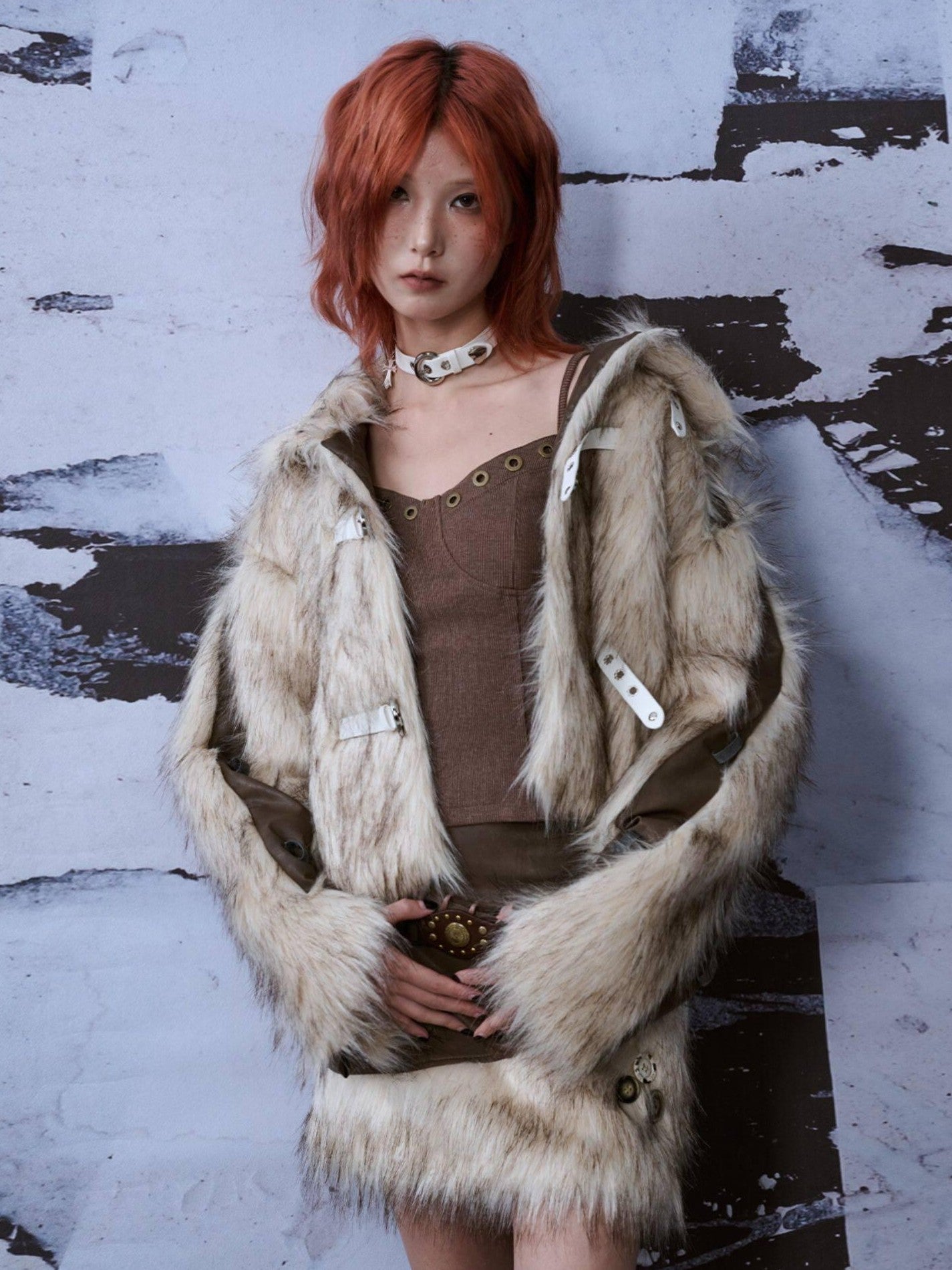 Frustration Garden High Neck Warm Original Loose Fit Patchwork Women Polyester Casual Jackets