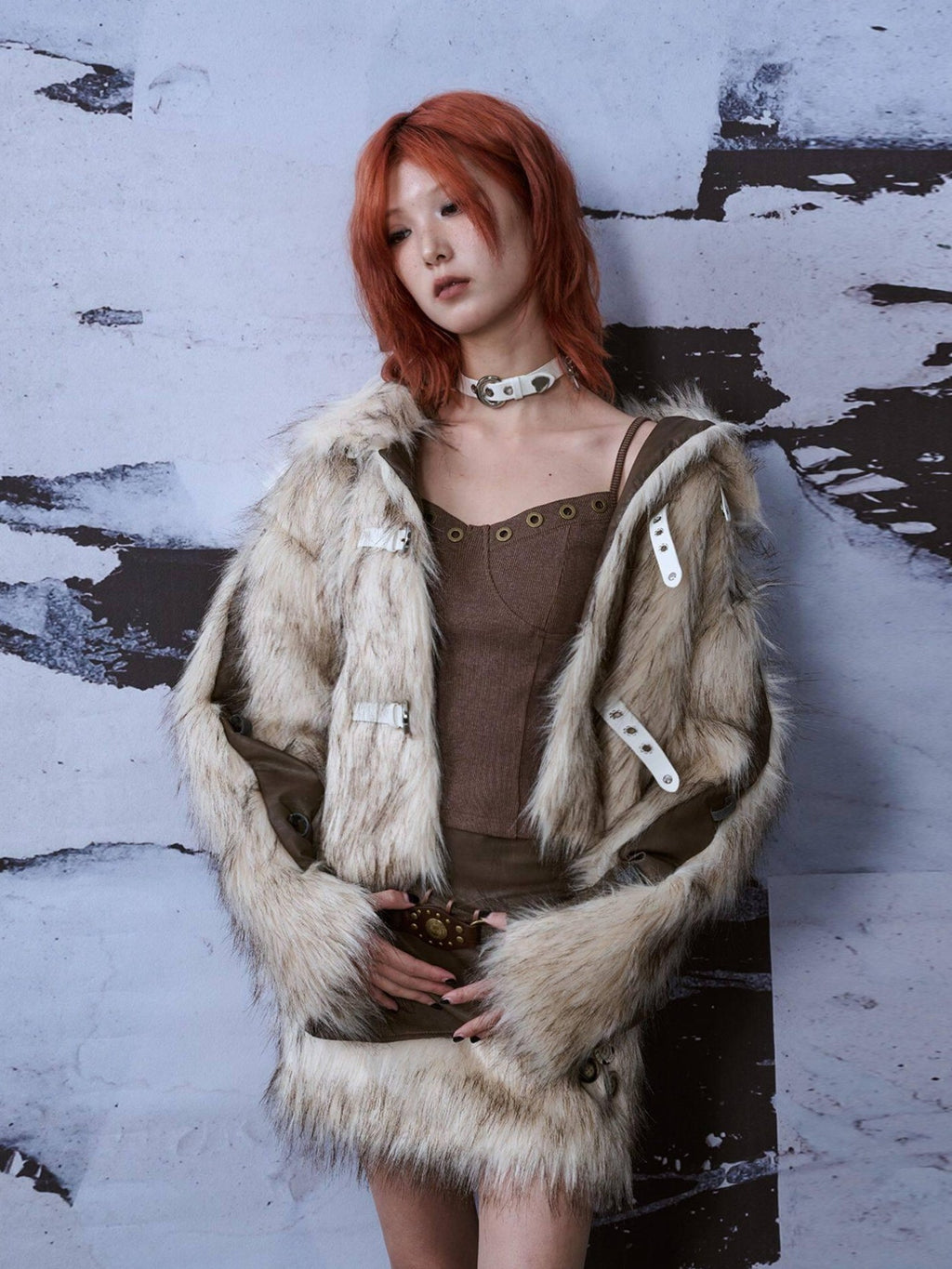 Frustration Garden High Neck Warm Original Loose Fit Patchwork Women Polyester Casual Jackets