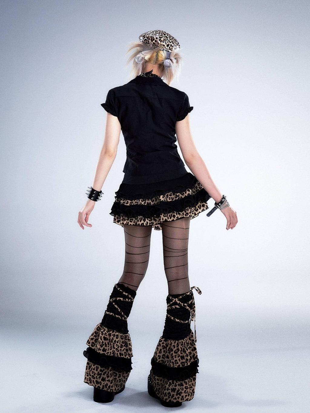 Frustration Garden Lightweight Leopard Print Edgy Leg Sleeve Unisex Black Fashion Leg Warmers