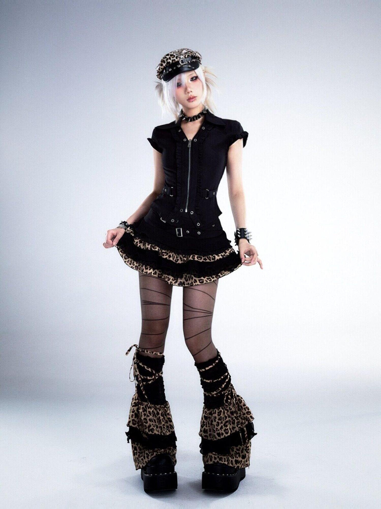 Frustration Garden Lightweight Leopard Print Edgy Leg Sleeve Unisex Black Fashion Leg Warmers
