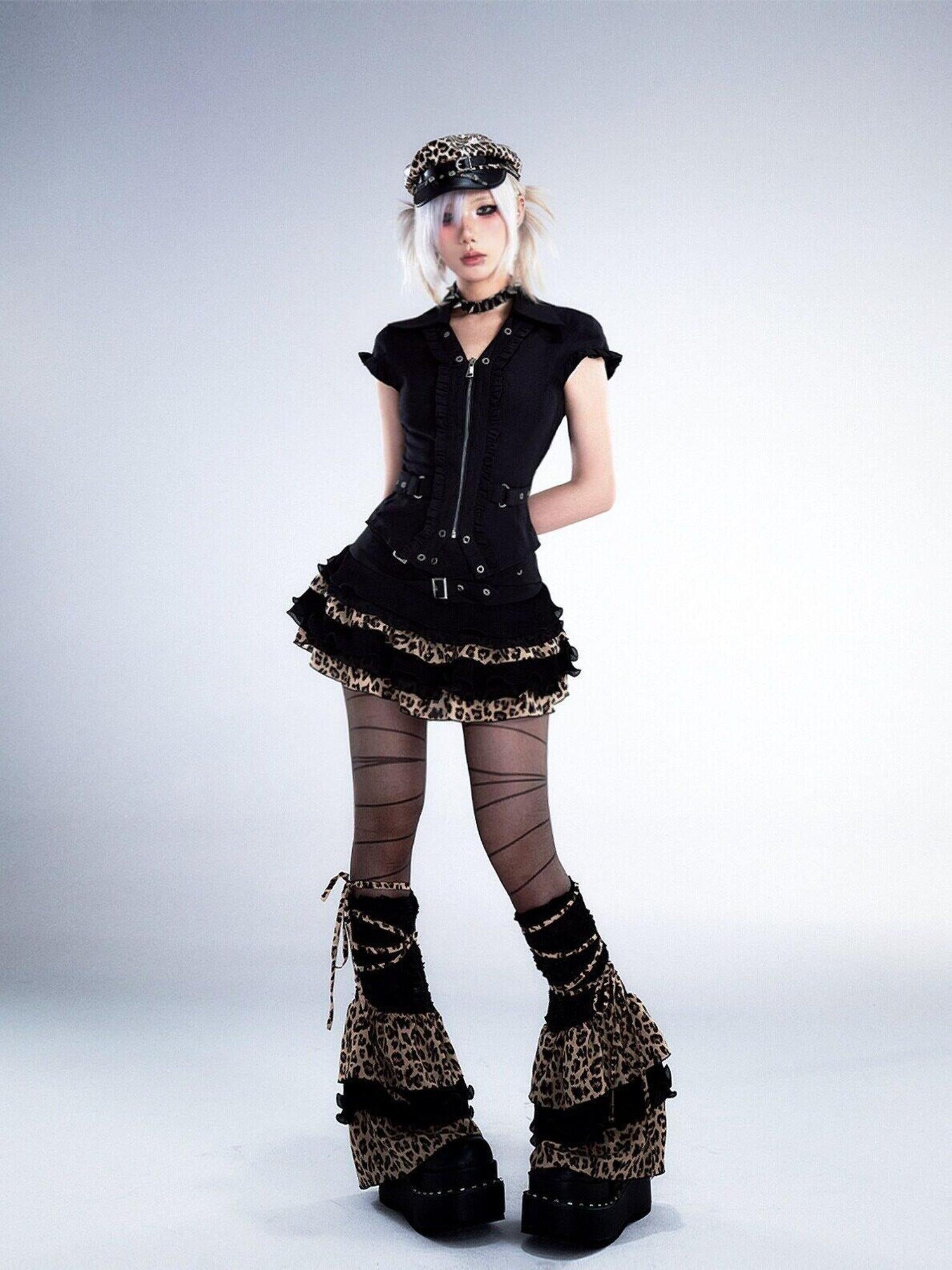 Frustration Garden Lightweight Leopard Print Edgy Leg Sleeve Unisex Black Fashion Leg Warmers
