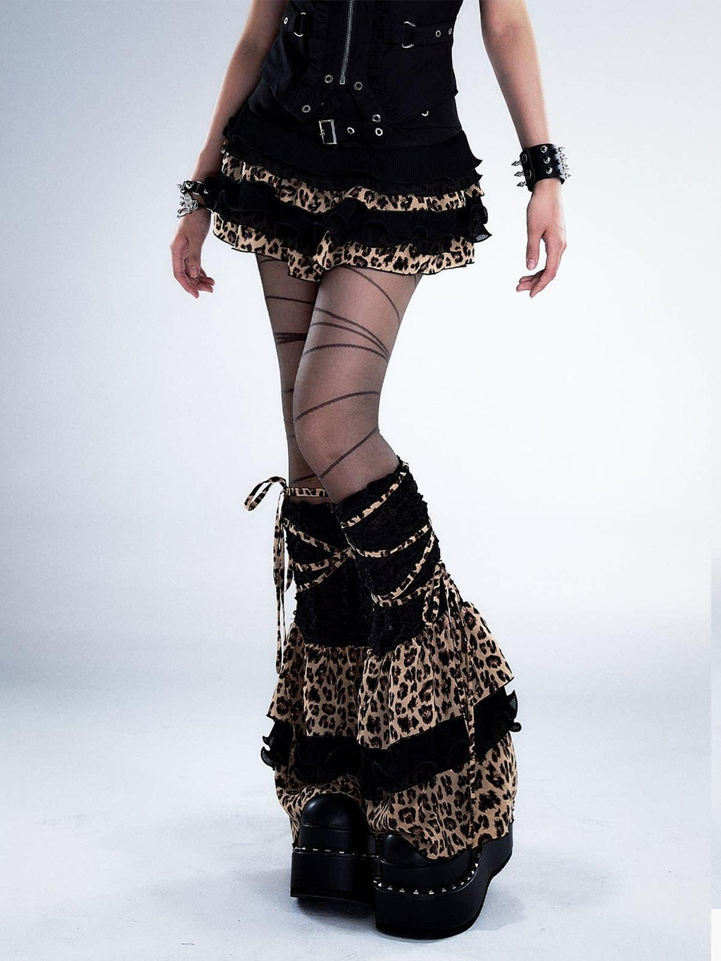 Frustration Garden Lightweight Leopard Print Edgy Leg Sleeve Unisex Black Fashion Leg Warmers