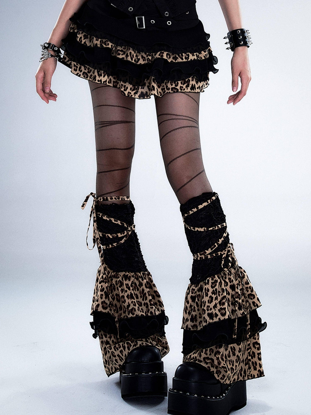 Frustration Garden Lightweight Leopard Print Edgy Leg Sleeve Unisex Black Fashion Leg Warmers